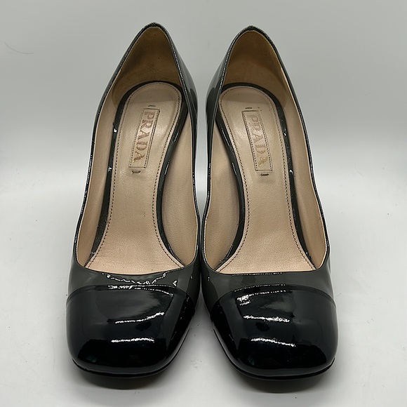 Prada Authenticated Black/Dark Gray Leather High Heels Shoes *Sz 37.5/US Sz 7.5* - Picture 2 of 11